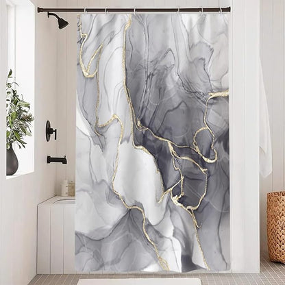 Grey Shower Curtain, Ombre Light Grey Marble Shower Curtain Set Modern Aesthetic Gray Ink Texture Waterproof Bathroom Curtain with Hooks, 54x72 Inch