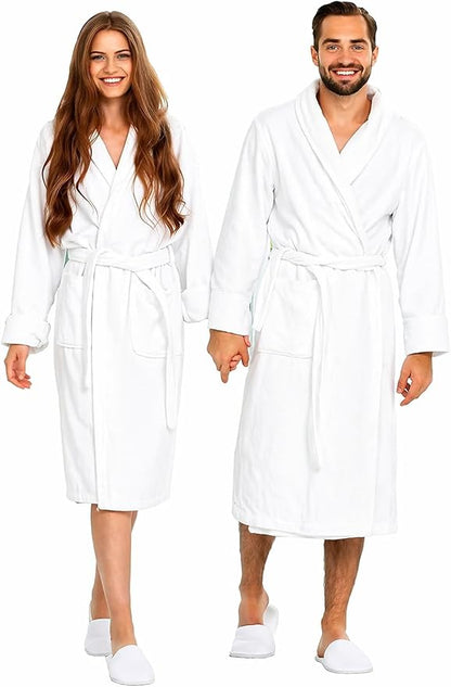 BIOLINEN 100% Cotton Terry Shawl Collar Bathrobe with Slippers