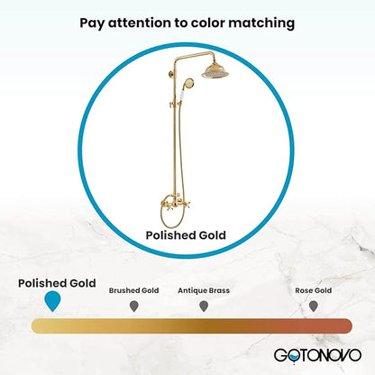 gotonovo Polish Gold Exposed Bathroom Shower Faucet 8 Inch Rainfall Shower Head System Handheld Spray Bathroom Wall Mount Shower Fixture Set