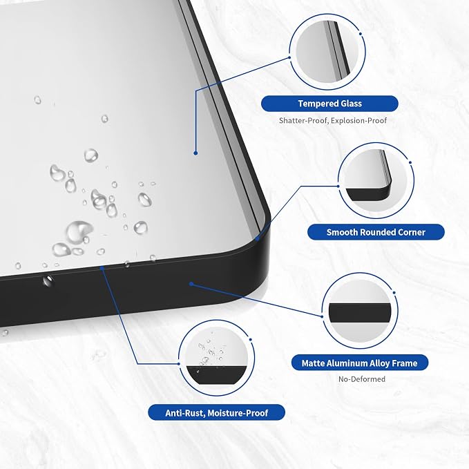 WEER Black Bathroom Mirror 55X30 Inch Metal Framed | Matte Black Bathroom Vanity Mirror, Rounded Rectangle, Tempered Glass, Anti-Rust, Hangs Horizontally or Vertically
