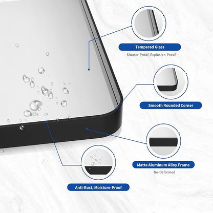 WEER Black Bathroom Mirror 55X30 Inch Metal Framed | Matte Black Bathroom Vanity Mirror, Rounded Rectangle, Tempered Glass, Anti-Rust, Hangs Horizontally or Vertically