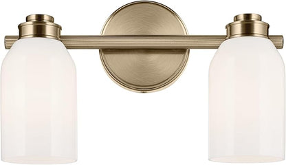 Kichler Shae 15" 2-Light Vanity Light with White Opal Glass in Champagne Bronze, for Bathroom Vanity, Powder Room, Over a Mirror, (15" W x 9" H), 55201CPZ