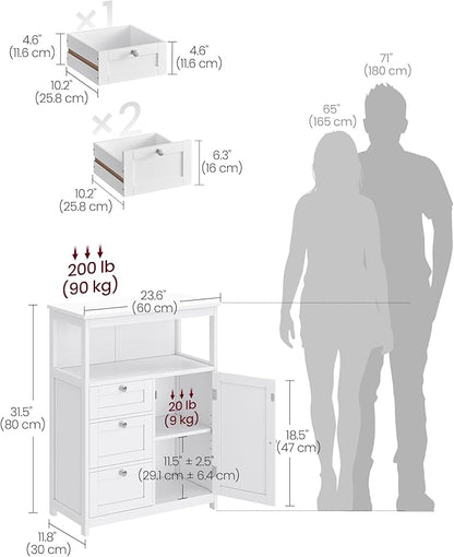 VASAGLE Floor Storage Cabinet, Freestanding Storage Unit with 3 Drawers, Adjustable Shelf, 11.8 x 23.6 x 31.5 Inches, for Living Room, Bathroom, Entryway, White UBBC542P31V2