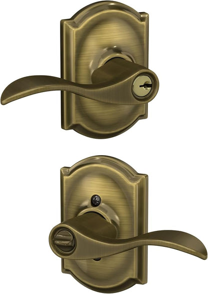 SCHLAGE Accent Lever with Camelot Trim Keyed Entry Lock in Antique Brass - F51A ACC 609 CAM
