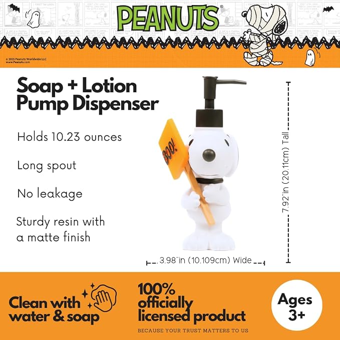 Peanuts Snoopy Soap/Lotion/Hand Sanitizer Resin Pump Dispenser, 10.23 Ounces, (Officially Licensed Product) by Franco