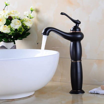 Vintage Bathroom Faucet, Antique Brass Sink, Hot and Cold Mixer Tap, Single Handle, Gold(Black A)