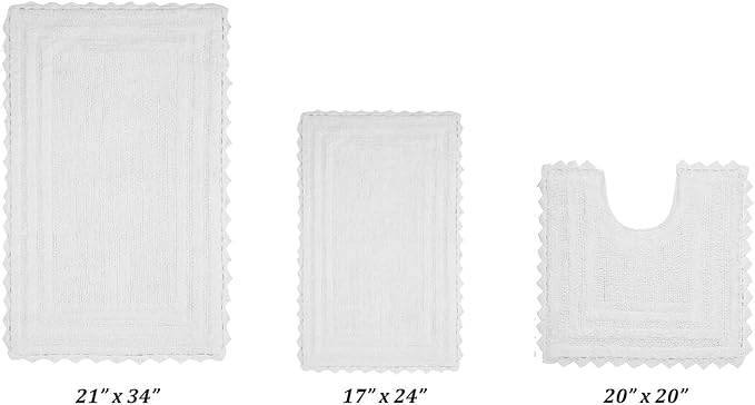 Better Trends Lilly Crochet Collection 100% Cotton 3 Piece Set (17" x 24" | 20" x 20" | 21" x 34") Bath Rug Set in White