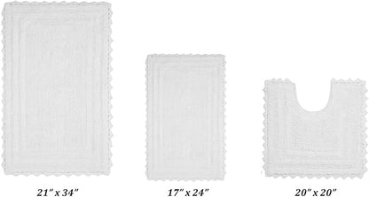 Better Trends Lilly Crochet Collection 100% Cotton 3 Piece Set (17" x 24" | 20" x 20" | 21" x 34") Bath Rug Set in White