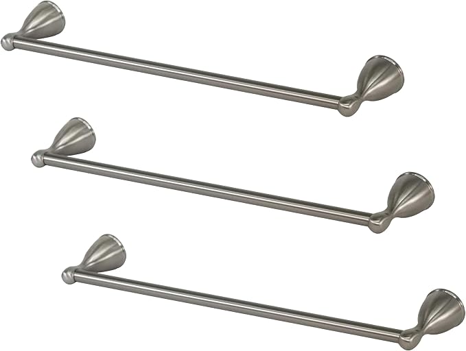 Design House 558650 Ames Transitional 18-inch Towel Bar for Bathroom Bedroom Closet or Kitchen, Brushed Nickel (Pack of 3)