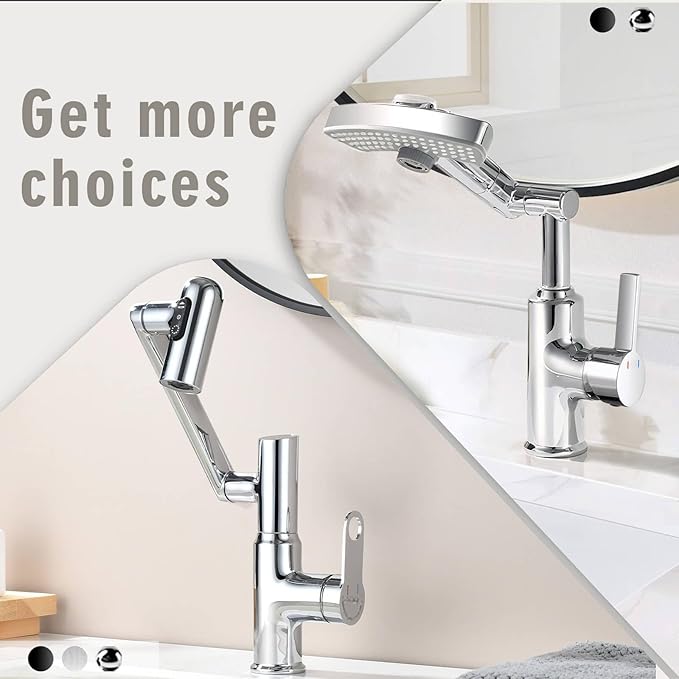 Rotatable Rain Faucet, Single Hole 360° Rotatable Bathroom Faucet, Single Handle Modern Bathroom Sink Faucet with LED Temperature Display(No Batteries) in Fahrenheit, 3 Water Modes-Chrome