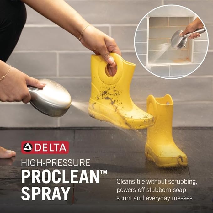 Delta 6-Setting In2ition 2-in-1 Dual Shower Head with Handheld High Pressure ProClean Spray, Chrome Detachable Shower Head with Hose, 1.75 GPM Flow Rate, Chrome 75655