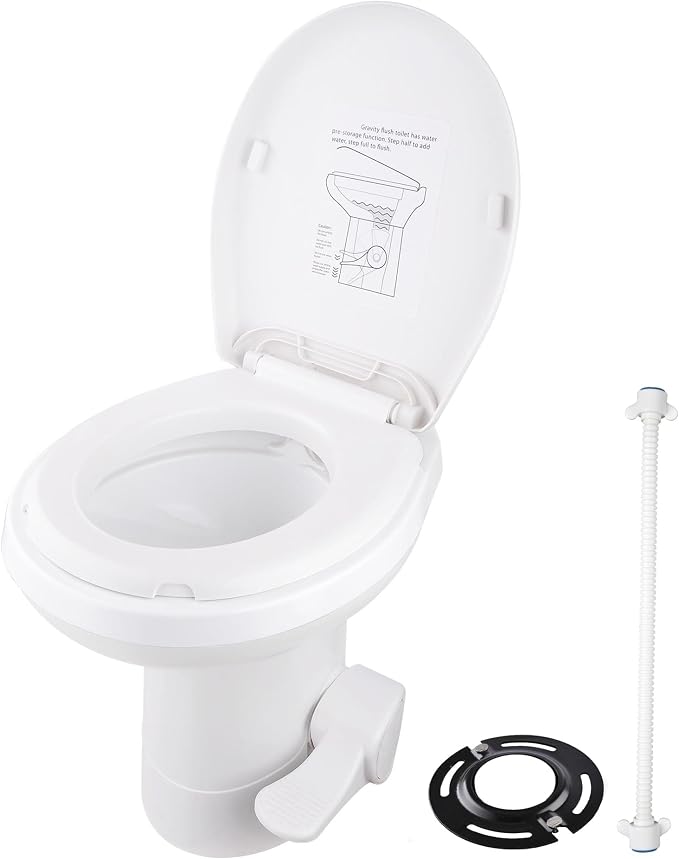 AW RV Toilet Gravity Flush Camper Toilet Elongated 20" High Profile Travel | Trailer Toilet for RV Foot Pedal Flush HDPE Motorhome Caravan Travel Trailer