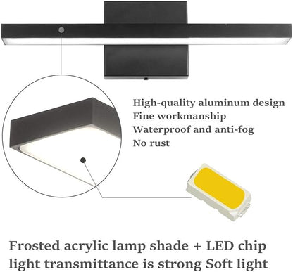 Ralbay 15.7 inch Modern LED Black Vanity Light 12W Frosted Aluminum for Bathroom Vanity Lighting Fixtures Cool White 6000K