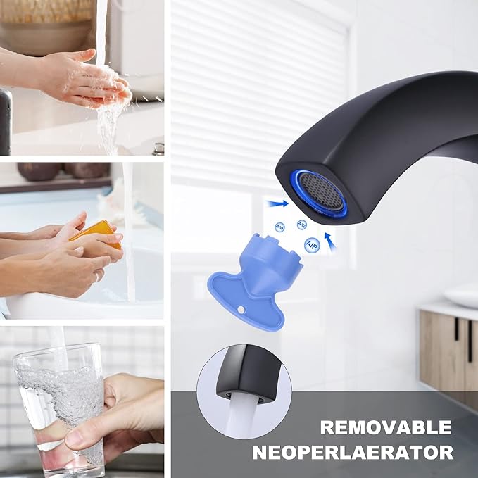 WOWOW Single Handle Bathroom Faucet, Matte Black, 1 Hole, High Arc, Pop Up Drain, Solid Brass, Easy Installation, 5 Year Warranty
