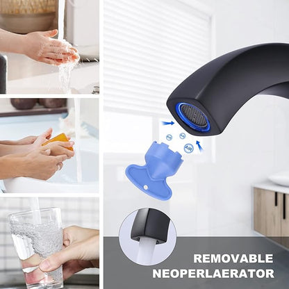 WOWOW Single Handle Bathroom Faucet, Matte Black, 1 Hole, High Arc, Pop Up Drain, Solid Brass, Easy Installation, 5 Year Warranty