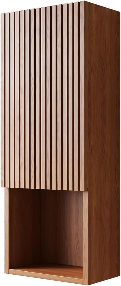 KEIKI Bathroom Wall Cabinet with Soft-Close Doors & Open Shelf, Brown Oak | Premium Wood Medicine Cabinet, Narrow Storage Cabinet for Bathroom Kitchen Laundry Room