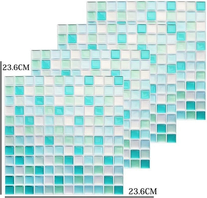 3D Mosaic Tile Sticker Removable Wallpaper Tile Red, 3D Self Adhesive Wall Tiles Bathroom Wall Tiles for Kitchen Backsplash Blue,PVC Square Decorative Vinyl Decals,4 Sheets