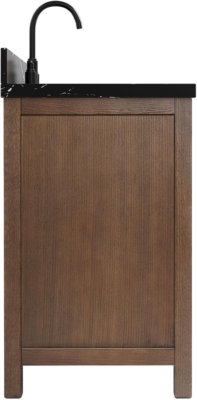 ARIEL Cambridge 60 Inch Single Rectangle Sink Bathroom Vanity with Nero Marquina Black Quartz Countertop 1.5 Inch in Brown Oak