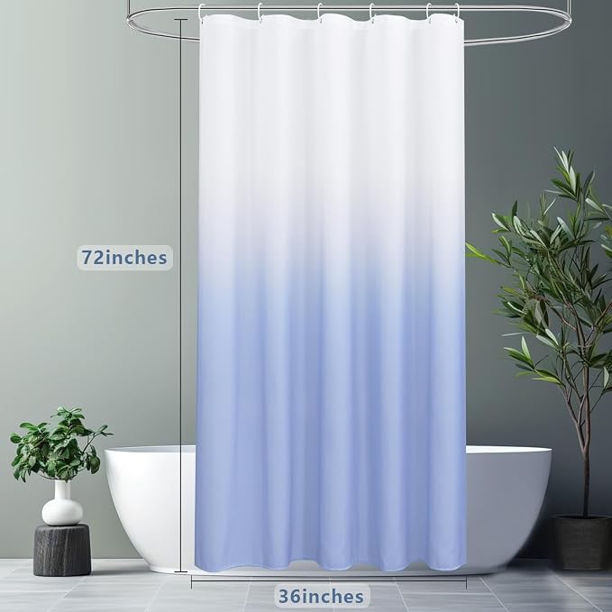 AooHome Fabric Narrow Shower Curtains, Cloth Ombre Blue Shower Curtain Sets, Washable Fabric Blue and White Shower Curtain, Rustic Farmhouse Bathroom Shower Curtains, 36x72 Inches