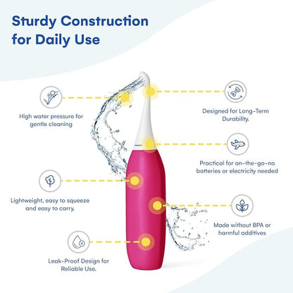 HappyPo The Original XL Butt Shower - Portable Bidet with 50% More Volume - The Easy-Bidet 2.0 Replaces Wet Wipes and Shower Toilet - Portable Bum Spray for Travel - Raspberry