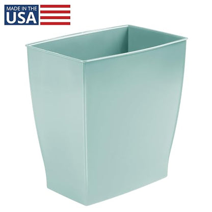 iDesign Small Plastic Bathroom Trash Can, Slim Rectangle Soft Aqua Blue | For Bedroom, Office, Dorm