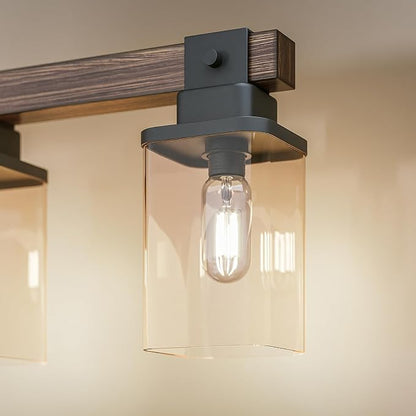 6 Light Bathroom Vanity Light 41 in with Glass Shade, Farmhouse Vanity Light for Bathroom Light fixtures Over Mirror, Square Rustic Brown