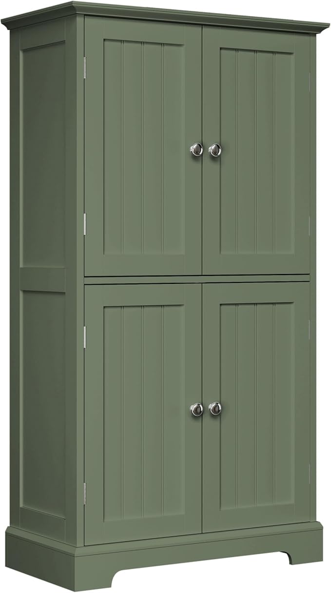ChooChoo Bathroom Floor Cabinet with Adjustable Shelves | Bathroom Storage Cabinet, 4 Doors, Freestanding Cupboard for Living Room, Green
