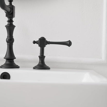 BWE Black Widespread Faucet for Bathroom Sink 3 Hole 8 Inch Widespread Bathroom Faucet with Pop-up Drain Assembly 2-Handle Vanity Faucet with Supply Lines Solid Brass Matte