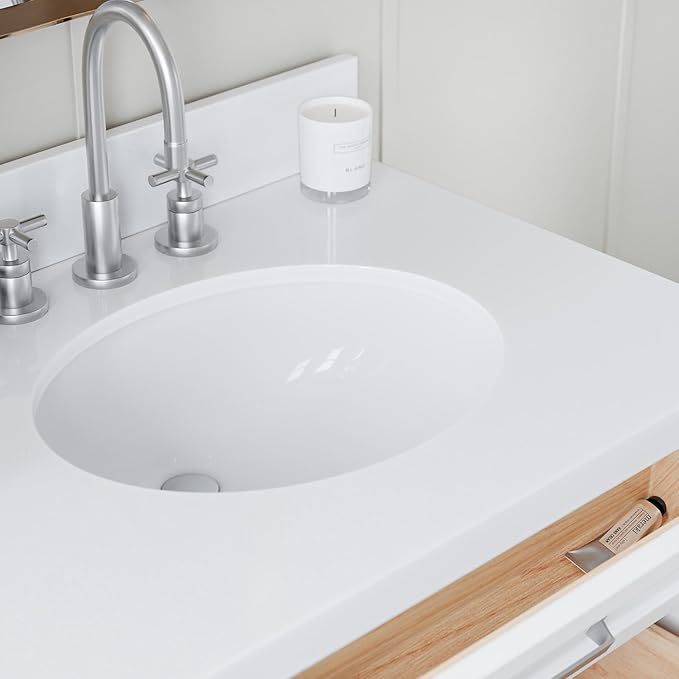 ARIEL Monroe 72-inch Bathroom Vanity with Sink,Solid Wood, 1.5-inch Pure White Quartz Countertop & Backsplash, Double Rectangular Porcelain Sink, 9 Dovetail Drawers, Brushed Nickel, White