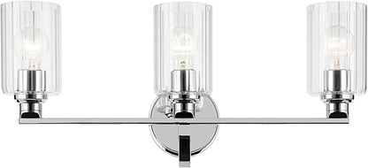 Kichler Gioe 24.25" 3-Light Vanity Light with Clear Fluted Glass in Chrome, Damp Rated, for Bathroom, Powder Room, Over a Mirror, (24.25" W x 10.5" H), 55226CHFLU