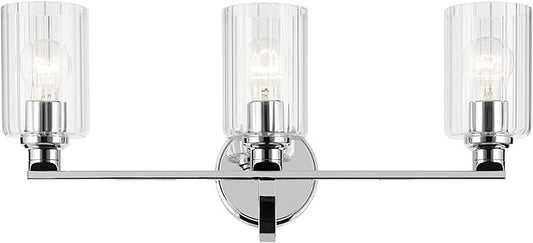 Kichler Gioe 24.25" 3-Light Vanity Light with Clear Fluted Glass in Chrome, Damp Rated, for Bathroom, Powder Room, Over a Mirror, (24.25" W x 10.5" H), 55226CHFLU