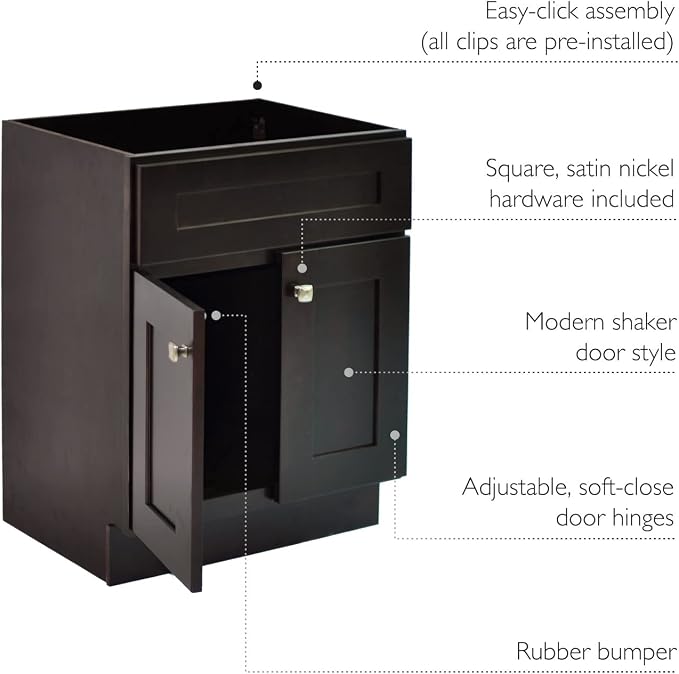Design House Brookings Bathroom Vanity, 30", Espresso | Adjustable Hinges, Freestanding, Contemporary/Modern, Wood, Bath, 586982