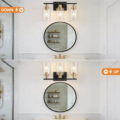 3 Light Bathroom Wall Light Fixture Vanity Wall Lights Over Mirror | Wall Sconce Lighting with Clear Glass Shades, Modern Wall Lights Wall Lamp for Mirror, Hallway Kitchen Bedroom Cabinet