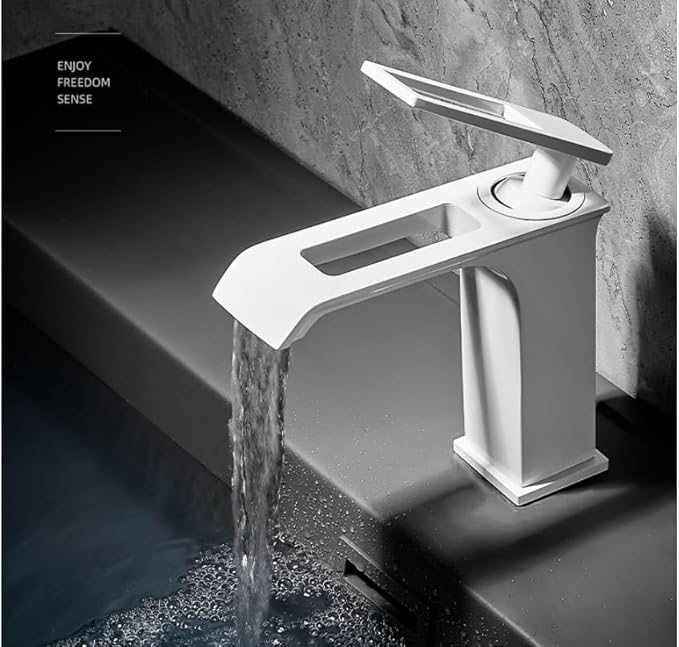 Copper Bathroom Faucet White Minimalist Undercounter Basin Sink Hot and Cold Water (White A)