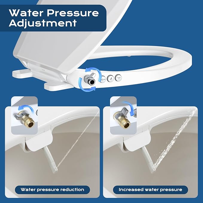 Bidet Toilet Seat, Soft Close Elongated Toilet Seat, Button control Feminine/Posterior Wash Switch, Knob Control Water Pressure,White Bidet Seat Attachment with Brass inlet Easy Installation