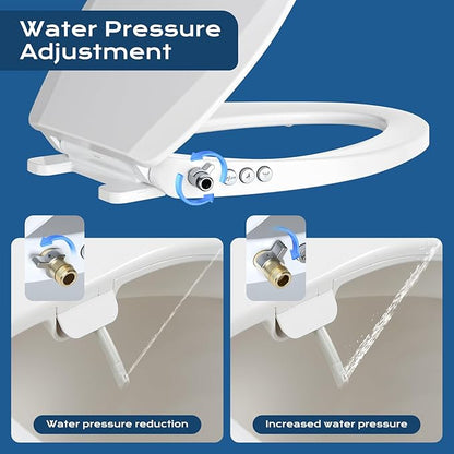 Bidet Toilet Seat, Soft Close Elongated Toilet Seat, Button control Feminine/Posterior Wash Switch, Knob Control Water Pressure,White Bidet Seat Attachment with Brass inlet Easy Installation