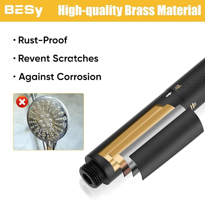 BESy Brass 2 In 1 Function Filtered Dark Black Handheld Shower Head for Hard Water Shower Wand High Pressure Showerhead Black Hand Shower Sprayer with Hose Bracket