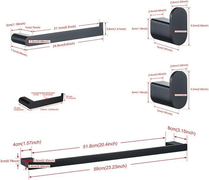 RANDOM 5 Piece Bathroom Hardware Set Matte Black Towel Bar Set Include 9.8/23.6 Inch Towel Bar Toilet Paper Holder and 2 Towel Hooks Stainless Steel Bathroom Decor Wall Mount Bathroom Accessories Kit.