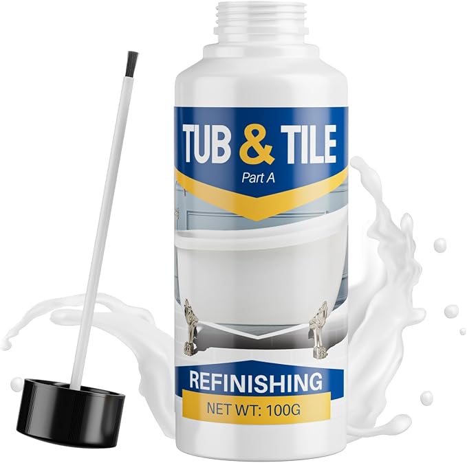 Tub and Tile Paint, 3.5 oz Tub Paint for Bathtub, 1-Part Bathtub Touch Up Paint White for Sink Bathroom Kitchen Countertop, Water Based & Low Odor, Semi-Gloss white,5-5.5 sq ft (No Need Part B)