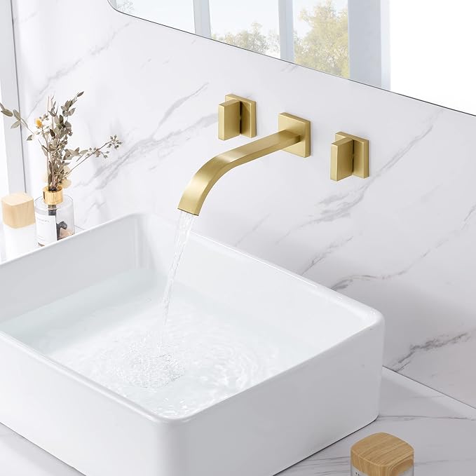 sumerain Gold Bathroom Faucet Wall Mount Bathroom Sink Faucet with Rough in Valve