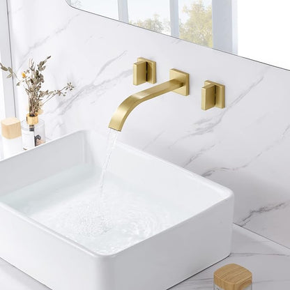 sumerain Gold Bathroom Faucet Wall Mount Bathroom Sink Faucet with Rough in Valve