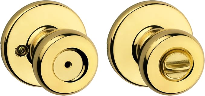 Kwikset Tylo Interior Privacy Door Knob with Lock, Door Handle For Bathroom and Bedroom, Polished Brass Keyless Turn Lock Doorknob, 1 Count (Pack of 1)