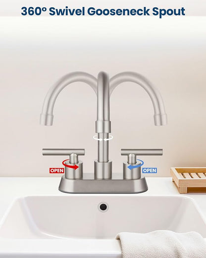 Airuida 4 Inch Centerset Brushed Nickel Bathroom Sink Faucet | 2 Handle,with Pop Up Drain,Sink Faucet Bathroom