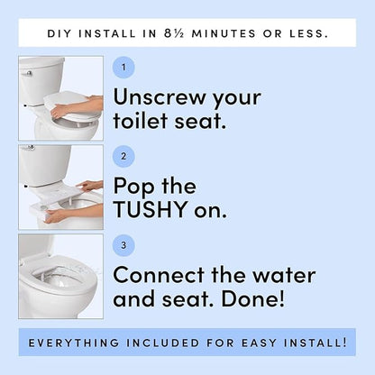 TUSHY Fresh Cool Water Bidet: Ultra Slim Toilet Seat Attachment (Non-Electric Self-Cleaning Hygienic Nozzle) Easy DIY Install <10 Min (Adjustable Water Pressure Control), Matte Brass Knob