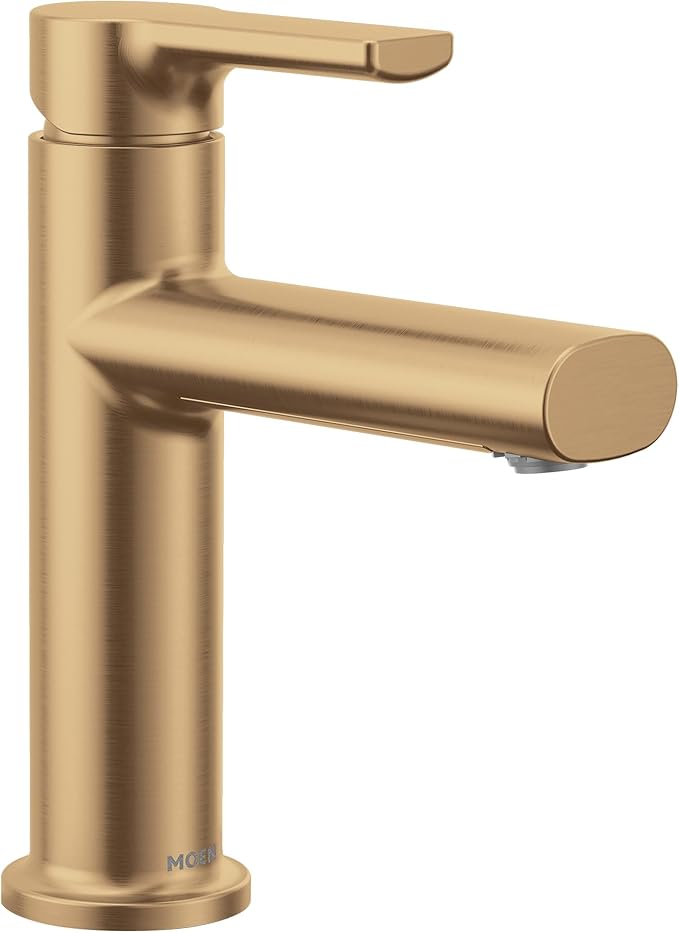 Moen Meena Bronzed Gold One-Handle Single Hole Modern Bathroom Sink Faucet with Optional Deckplate and Drain Assembly, 84794BZG