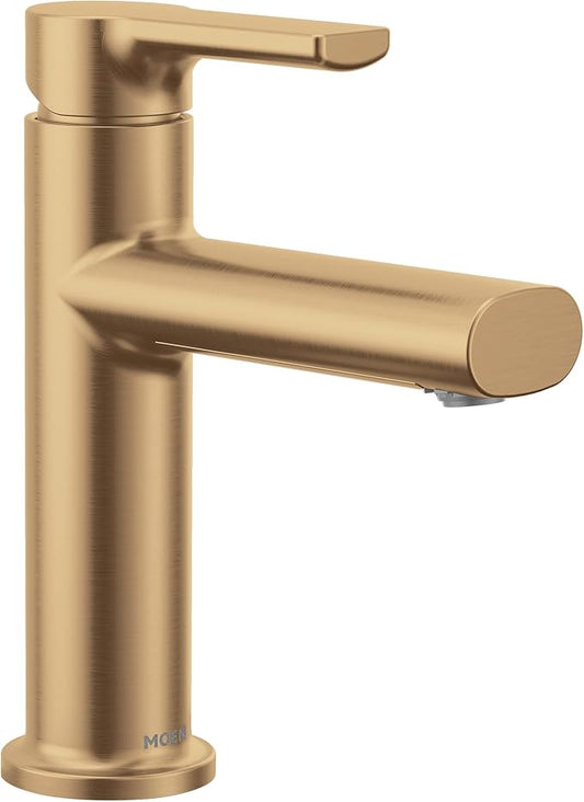 Moen Meena Bronzed Gold One-Handle Single Hole Modern Bathroom Sink Faucet with Optional Deckplate and Drain Assembly, 84794BZG