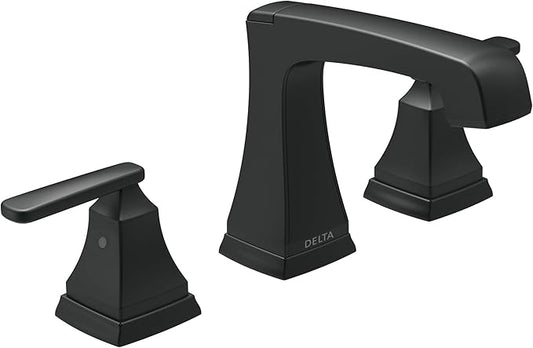 Delta Ashlyn Matte Black Bathroom Faucet 3 Hole, 8 Inch Widespread Bathroom Sink Faucet for Vanity, Metal Push-Pop Drain Assembly, Matte Black 3564-BLMPU-DST