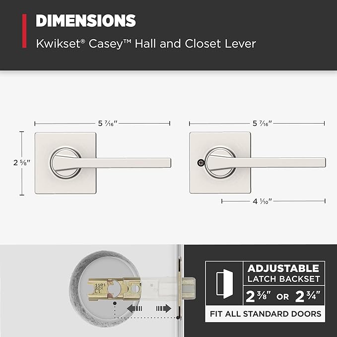 Kwikset Casey Interior Passage Door Handle, Lever For Closet and Hallway Doors, Reversible Non-Locking Handle Lever, Satin Nickel , with Microban Protection