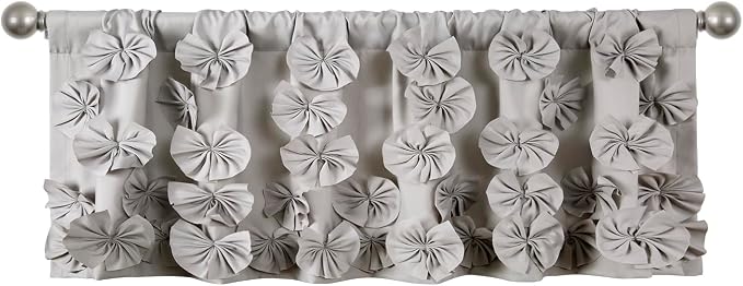 Lush Decor Riley Window Valance, Single 54" W x 18" L, Light Gray - Valance Curtains - Kitchen Valances for Windows - Bathroom Window Curtains