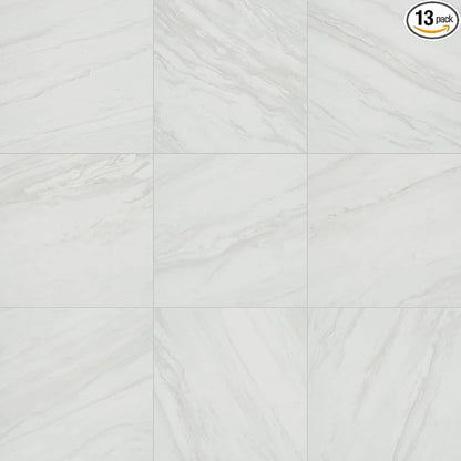Daltile Perpetuo 12" X 12" Porcelain Marble Look Floor & Wall Tile in Polished Timeless White (13 pieces per carton) (12.22 sqft per carton)